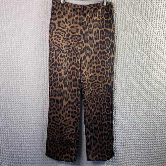 H&M thick satin straight leg leopard cheetah print trouser pants - Picture 2 of 6